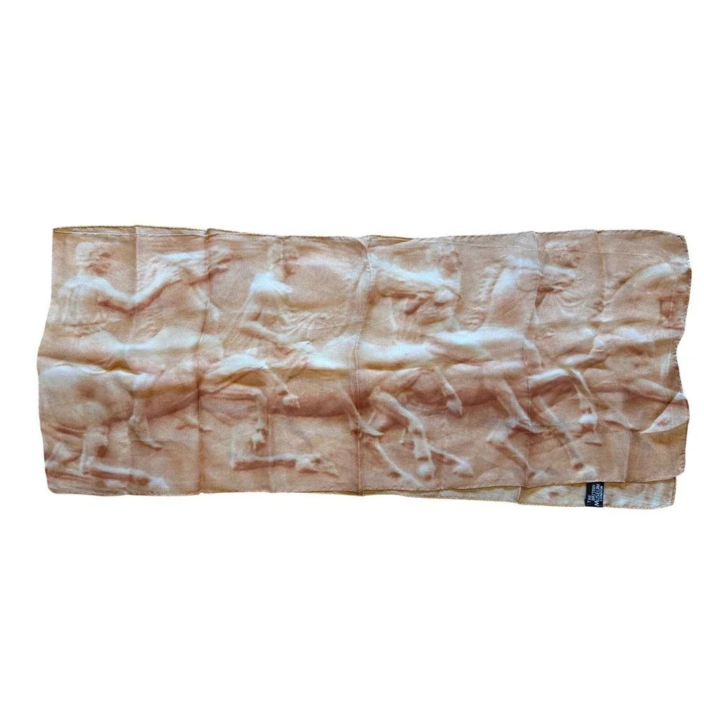 British Museum London 100% Silk Scarf Italy Parthenon Frieze Marble Relief Print